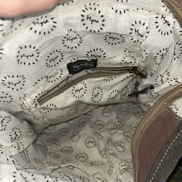 Myra Bag Daisy Delight Backpack Bag Upcycled Canvas S-1287 14.5" W x 13" H - Picture 4 of 4